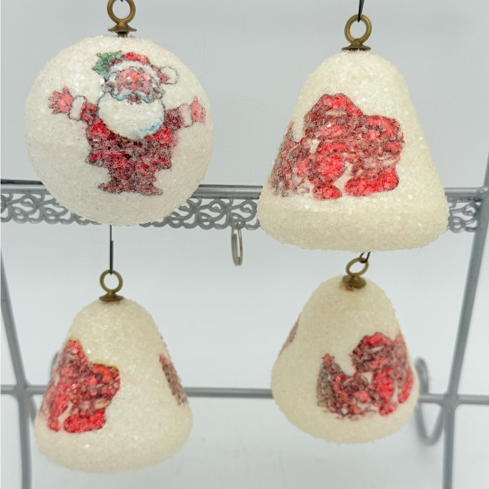 4x vintage Sugar Frosted Kitschy Christmas Tree Ornaments pyramids balls Xmas